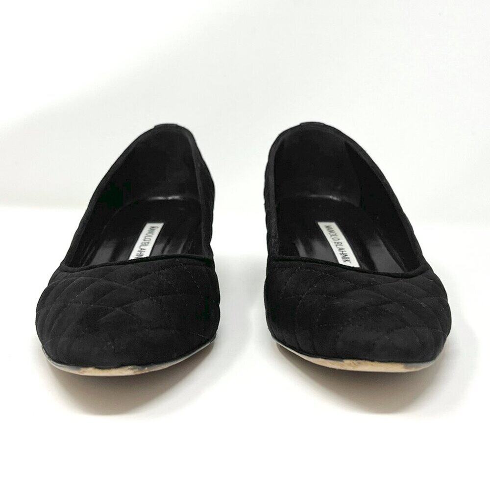 Manolo Blahnik Lisqui Quilted Suede Block Heel Pumps Black Size‎ 39 US 9 - Picture 4 of 10